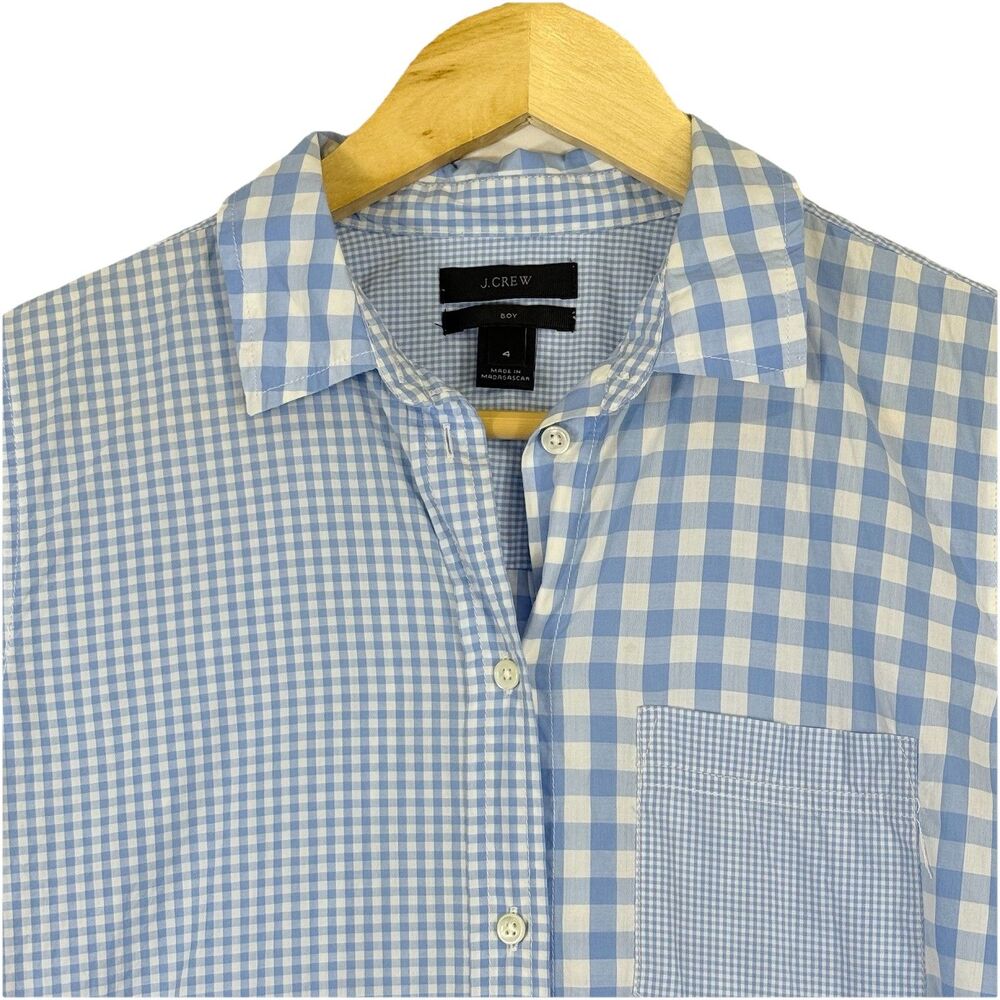 J. Crew Shirt Womens 4 Boy Blue White Gingham Prairie Button Up Garden Farmcore - Picture 2 of 8